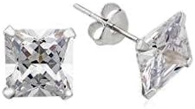 Gümüş Kare Tek Taş Zirkon Küpe - 4 mm