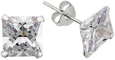 Gümüş Kare Tek Taş Zirkon Küpe - 8 mm