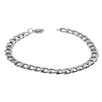 Gümüş Renk Cuban Unisex Erkek Metal Beyaz Çelik Zincir Çelik Bileklik- 2800
