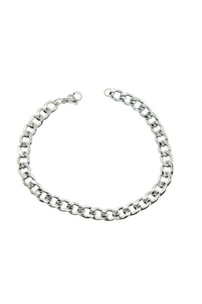 Gümüş Renk Cuban Unisex Erkek Metal Beyaz Çelik Zincir Çelik Bileklik- 2800