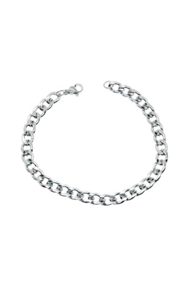Gümüş Renk Cuban Unisex Erkek Metal Beyaz Çelik Zincir Çelik Bileklik- 2800