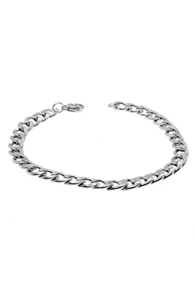 Gümüş Renk Cuban Unisex Erkek Metal Beyaz Çelik Zincir Çelik Bileklik- 2800