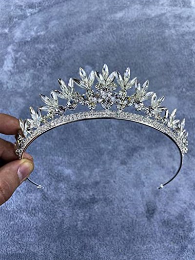 Gümüş Renk Yaprak Desenli Kristal Taşlı Gelin Ve Kına Tacı