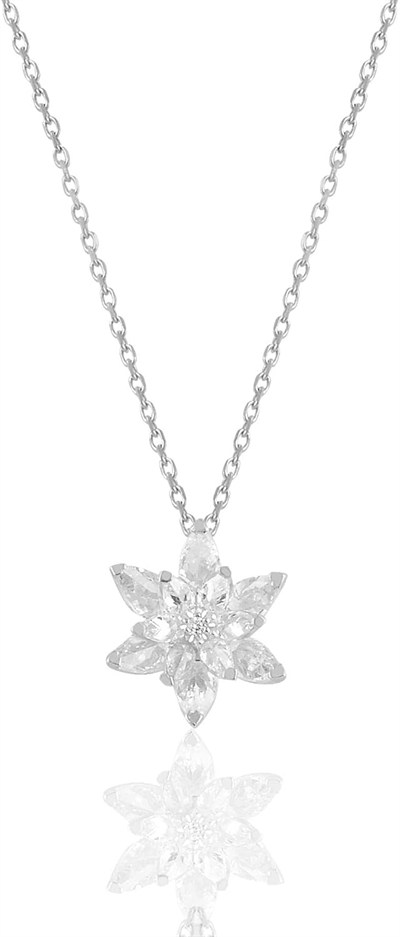 Gümüş rodyumlu taşlı nilüfer lotus çiçeği kolye