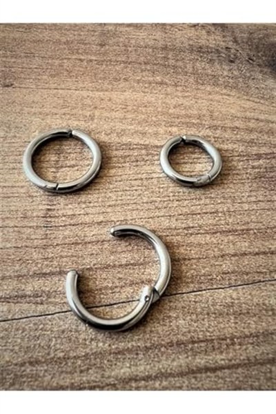 Gümüş Sıkıştırmalı Deliksiz 316 L Paslanmaz Cerrahi Çelik Unisex Yuvarlak Klasik Halka Küpe (Çift)