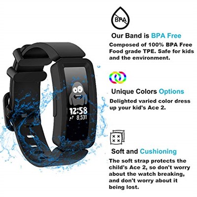 GVFM 6+ Çocuklar için Fitbit Ace 2 Bantları ile Uyumlu, Yumuşak Silikon Bilezik Aksesuarları Spor Kayışı Erkek bantları Fitbit Inspire HR & Ace 2 ile Uyumlu (Siyah)