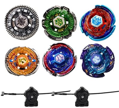 Gyros 6lı Paket Bey Burst Battling Üstleri Metal Füzyon Başlangıç Seti Çıkartmalar İki Fırlatıcı