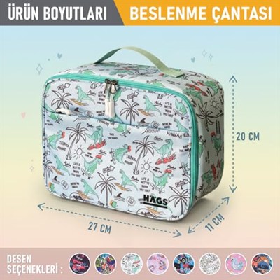 HAEGS Çocuk Beslenme Çantası, Kız Çocukları için Öğle Yemeği Kutusu - Termal Yalıtımlı Kız Çocuk Beslenme Çantası, Kreş ve Okul İçin Küçük Öğrenci Öğle Yemeği Kutusu - Dino İsland