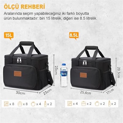 HAEGS Termal Çanta, Soğuk Sıcak Tutucu Yalıtımlı Beslenme Çantası, Soğutucu Buzluk Yemek Çantası 8,5L - Siyah