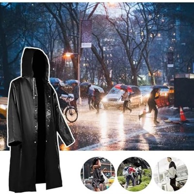 Hafif Taşınabilir Yağmurluk, Tekrar Kullanılabilir Unisex Yağmurluk,Uzun Panço Kadın Erkek Açık Ceketler Kapüşonlu Yağmurluk Eva Kumaş Yürüyüş, Kamp, Bisiklet için En İyisi, siyah, One Size