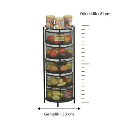 HAFSA HOME 5 KATLI AÇILIR KAPANIR PASLANMAZ METAL SEBZELİK (SİYAH)