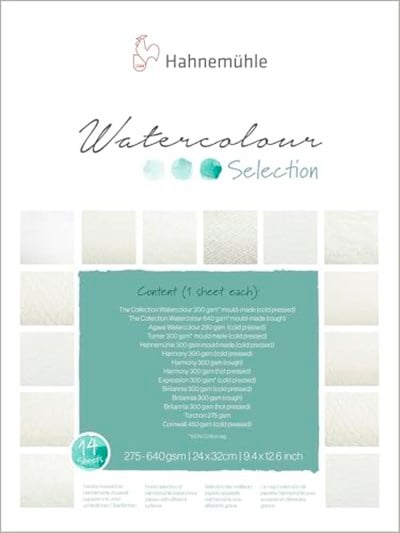 Hahnemühle 10 628 001 Watercolor Selection Suluboya Blok Kağıdı, 24x32, 200-600 GSM, 12 Çeşit
