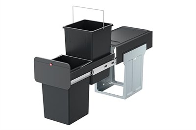 Hailo EcoLine Design L Gömme Çöp Ayırma Sistemi | 2 x 14 L | 28 L | Duo Çöp Ayırıcı Teleskopik Raylar Üzerinde Tam Çekmeli | Çıkarılabilir Kapak, Raflı | Çelik sac | Almanyada üretilmiştir | Siyah