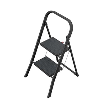 Hailo K44 StandardLine katlanır basamak – 2 kademeli çelik merdiven, büyük basamaklar ve kaymaz paspaslar – Çalışma yüksekliği 2,46 mye kadar – Ağırlık: 4,8 kg – Siyah