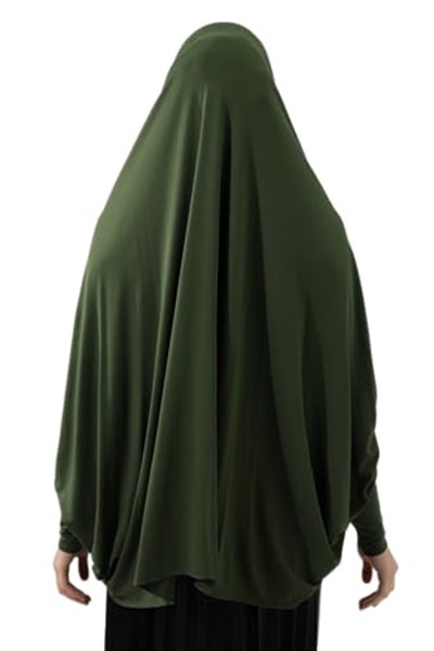 Haki Hazır Pratik Sultanbaş Tesettür Kollu Penye Sufle Eşarp Hijab Haki