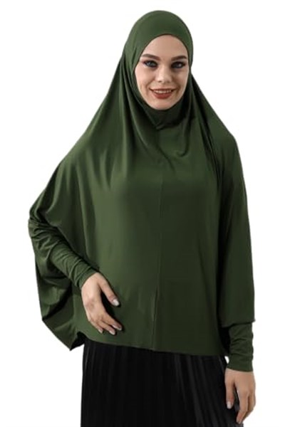 Haki Hazır Pratik Sultanbaş Tesettür Kollu Penye Sufle Eşarp Hijab Haki