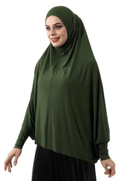 Haki Hazır Pratik Sultanbaş Tesettür Kollu Penye Sufle Eşarp Hijab Haki