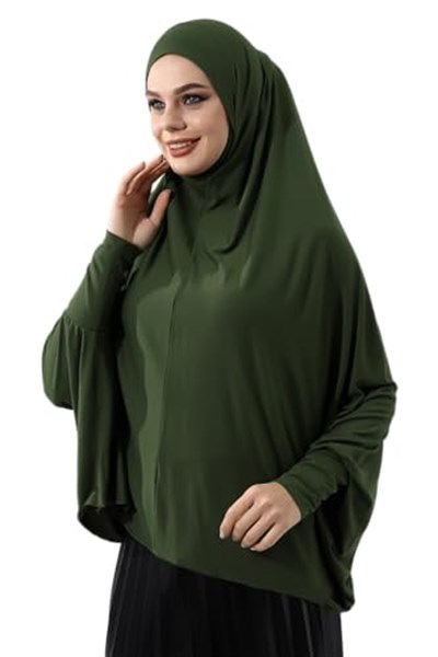 Haki Hazır Pratik Sultanbaş Tesettür Kollu Penye Sufle Eşarp Hijab Haki