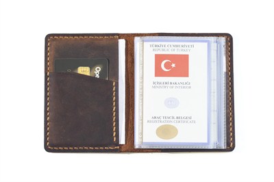 Hakiki Deri Araç Ruhsat Kılıfı/Kabı Camel
