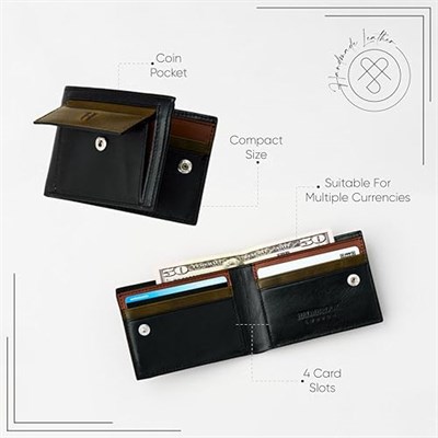 Hakiki Deri Bifold Erkek Cüzdanı Bozuk Para Cepli | Tam Tahıl El İşi Deriden yapılmıştır | Çıtçıtlı RFID Güvenli Cüzdan | Hediye Kutusu ve Emeklilik Doğum Günü için Kesede