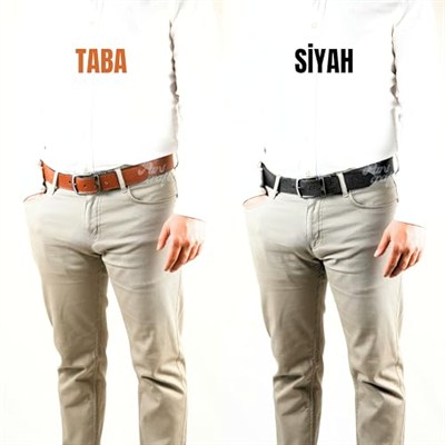 Hakiki Deri Çift Taraflı Erkek Kemer 4 cm Taba - Siyah