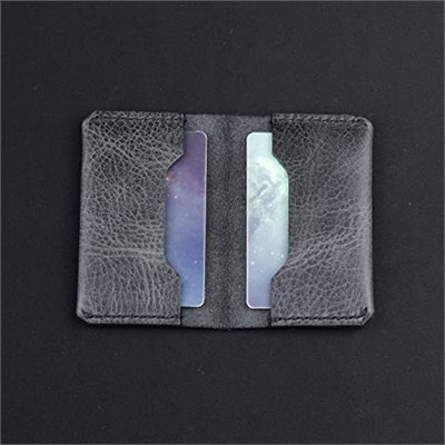Hakiki Deri Cüzdan, gerçek deri kartlık, katlanabilen kartlık, minimalist cüzdan, kart ve kağıt para, kredi kartı, kartvizitlik (Antrasit - Gri)
