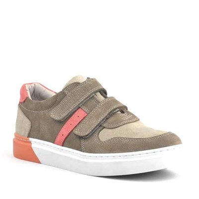 Hakiki Deri Koyu Gri Çocuk Cırtlı Sneakers Spor Ayakkabı