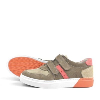 Hakiki Deri Koyu Gri Çocuk Cırtlı Sneakers Spor Ayakkabı