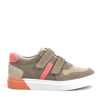 Hakiki Deri Koyu Gri Çocuk Cırtlı Sneakers Spor Ayakkabı