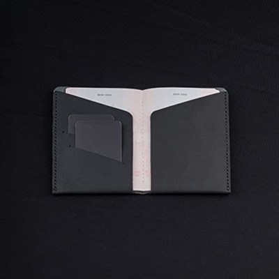Hakiki Deri Pasaport Cüzdanı, Pasaport Kılıfı, Seyehat Cüzdanı, Gerçek Deri ve El yapımı, Minimalist Tasarım, Pasaport ve Kartlık (Siyah)