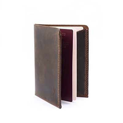 Hakiki Deri Pasaport Cüzdanı, Pasaport Kılıfı, Seyehat Cüzdanı, Gerçek Deri ve El yapımı, Minimalist Tasarım, Pasaport ve Kartlık (Taba - Açık Kahverengi)