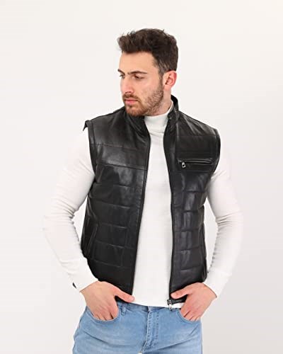 Hakiki Deri Şişme Yelek Hakim Yaka Siyah Renk
