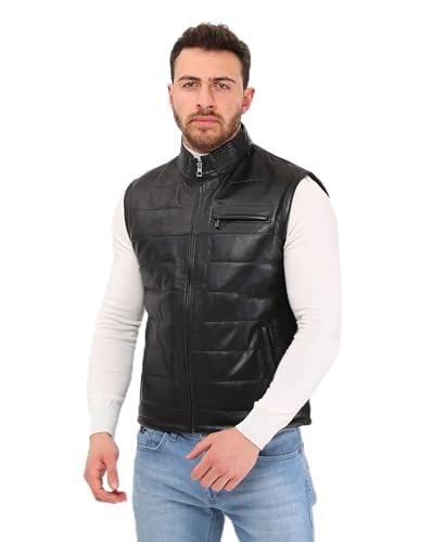 Hakiki Deri Şişme Yelek Hakim Yaka Siyah Renk