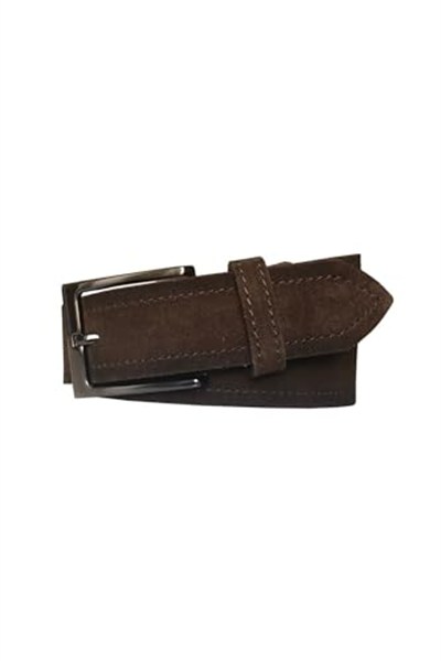 Hakiki Deri Süet Koyu Kahverengi Kemer 4 cm