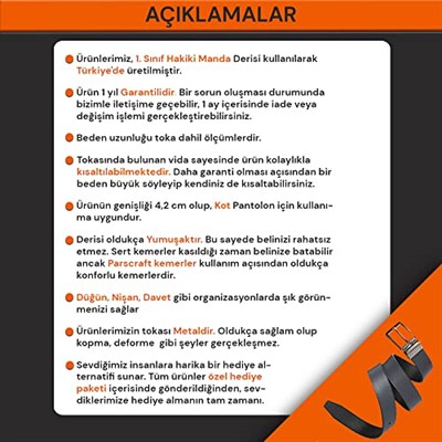Hakiki Manda Derisi Erkek Kemer 4,5 Cm Kot Pantolon Spor Kemer