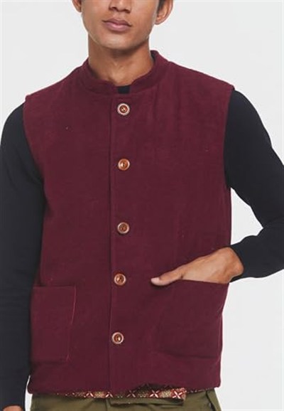 Hakim Yaka Bohem Erkek Yelek Bordo