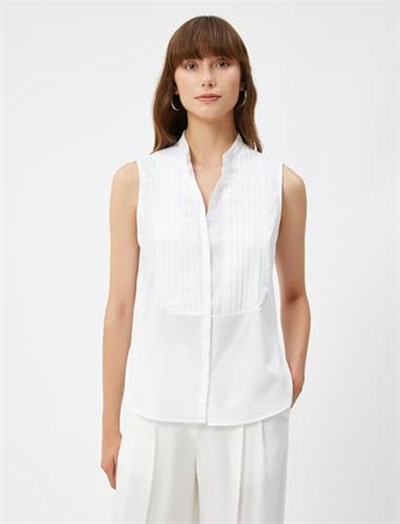 Hakim Yaka Gömlek Nervürlü Gizli Düğmeli Kolsuz