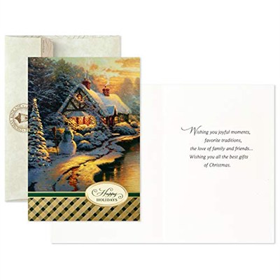 Hallmark Thomas Kinkade Noel kartı çeşitleri, karlı sahneler (3 tasarım, zarflı 24 kart)