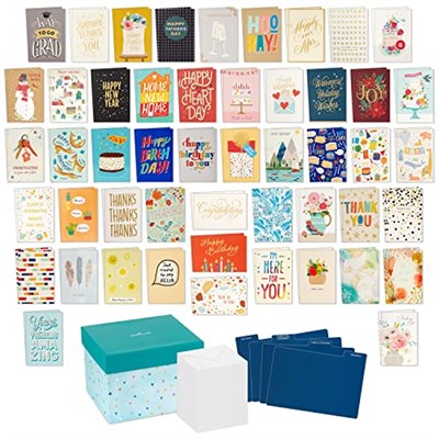 Hallmark Tüm Durum Kutulu Kart Düzenleyicili Çeşitli Boş Tebrik Kartları Seti (100lü Paket) —Doğum Günü, Teşekkür Ederiz, Tebrikler, Düğün, Bebek, Seni Düşünme, Sempati