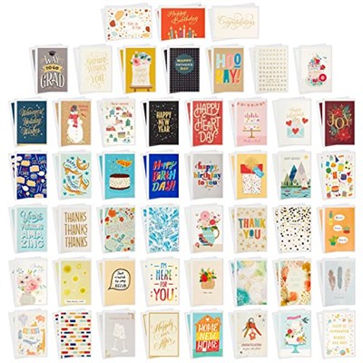 Hallmark Tüm Durum Kutulu Kart Düzenleyicili Çeşitli Boş Tebrik Kartları Seti (100lü Paket) —Doğum Günü, Teşekkür Ederiz, Tebrikler, Düğün, Bebek, Seni Düşünme, Sempati
