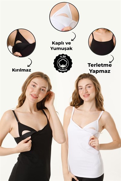 Hamile Kaplı Emzirme Atletli 2li Set siyah-beyaz