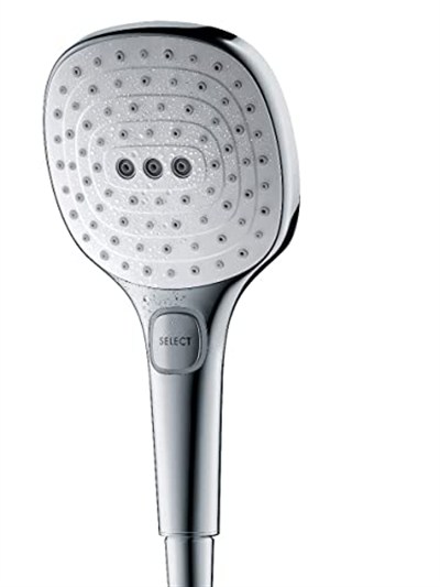 hansgrohe Raindance Select E - Duş Başlığı, 3 Püskürtme Türlü El Duşu (120 x 120 mm), Kireç Önleyici Fonksiyonlu Duş Başlığı, Krom, 26520000