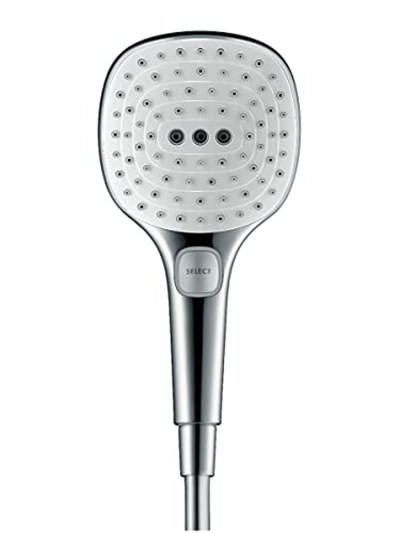 hansgrohe Raindance Select E - Duş Başlığı, 3 Püskürtme Türlü El Duşu (120 x 120 mm), Kireç Önleyici Fonksiyonlu Duş Başlığı, Krom, 26520000