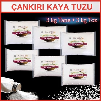 Hanzade Bitkisel 84 Mineralli Doğal Çankırı Kristal Kaya Tuzu 3 Kg Toz (Öğütülmüş) + 3 Kg Tane (Öğütülmemiş)