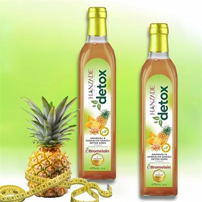 Hanzade Bitkisel Ananaslı & Sandaloz Sakızlı Detox Şurubu Kürü Bromelain 475 ml 2li Set Güçlü Antioksidan Formül