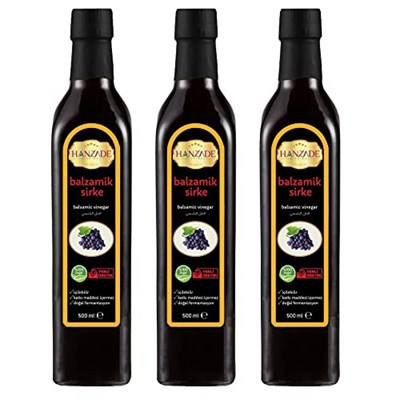 Hanzade Bitkisel Balzamik Sirke 500 ML x 3 Adet Doğal Fermantasyon İçilebilir Katkısız Cam Şişe