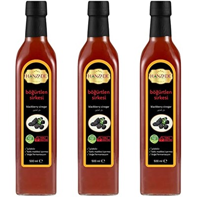 Hanzade Bitkisel Böğürtlen Sirkesi 500 ML x 3 Adet Doğal Fermantasyon İçilebilir Katkısız Cam Şişe