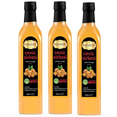 Hanzade Bitkisel Ceviz Sirkesi 500 ML x 3 Adet Doğal Fermantasyon İçilebilir Katkısız Cam Şişe