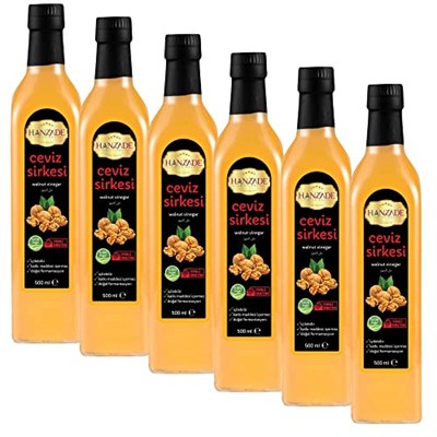 Hanzade Bitkisel Ceviz Sirkesi 500 ML x 6 Adet Doğal Fermantasyon İçilebilir Katkısız Cam Şişe