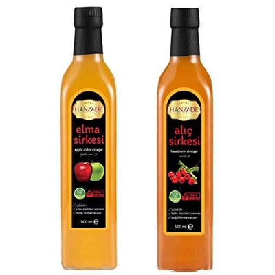 Hanzade Bitkisel Elma + Alıç Sirkesi 500 ML 2li Set Doğal Fermantasyon İçilebilir Katkısız Cam Şişe